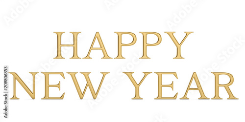 &quot;Gold happy new year word isolated on white background 3D illustration