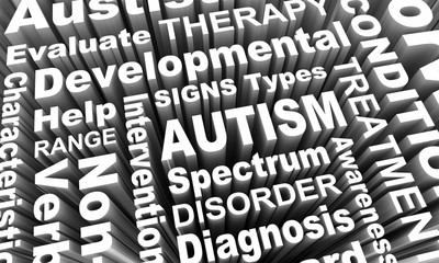Autism Diagnosis Spectrum Treatment Word Collage 3d Render Illustration
