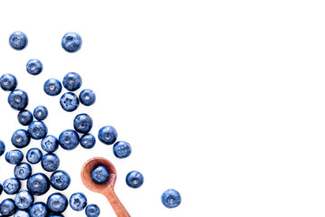 Blueberries frame on white top view copy space