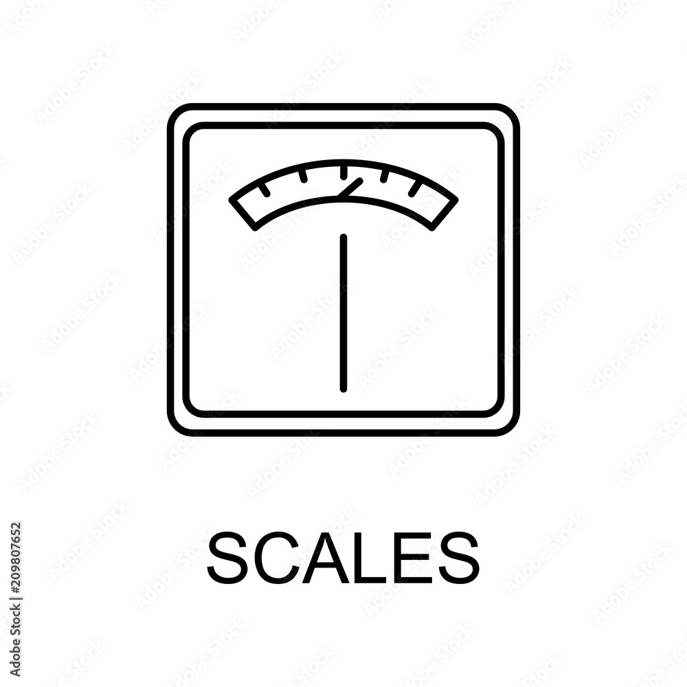 Poster scales line icon. element of medicine icon with name for mobile concept and web apps. thin line scal