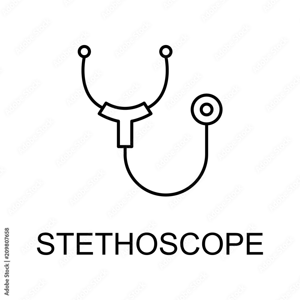 Poster stethoscope line icon. element of medicine icon with name for mobile concept and web apps. thin line