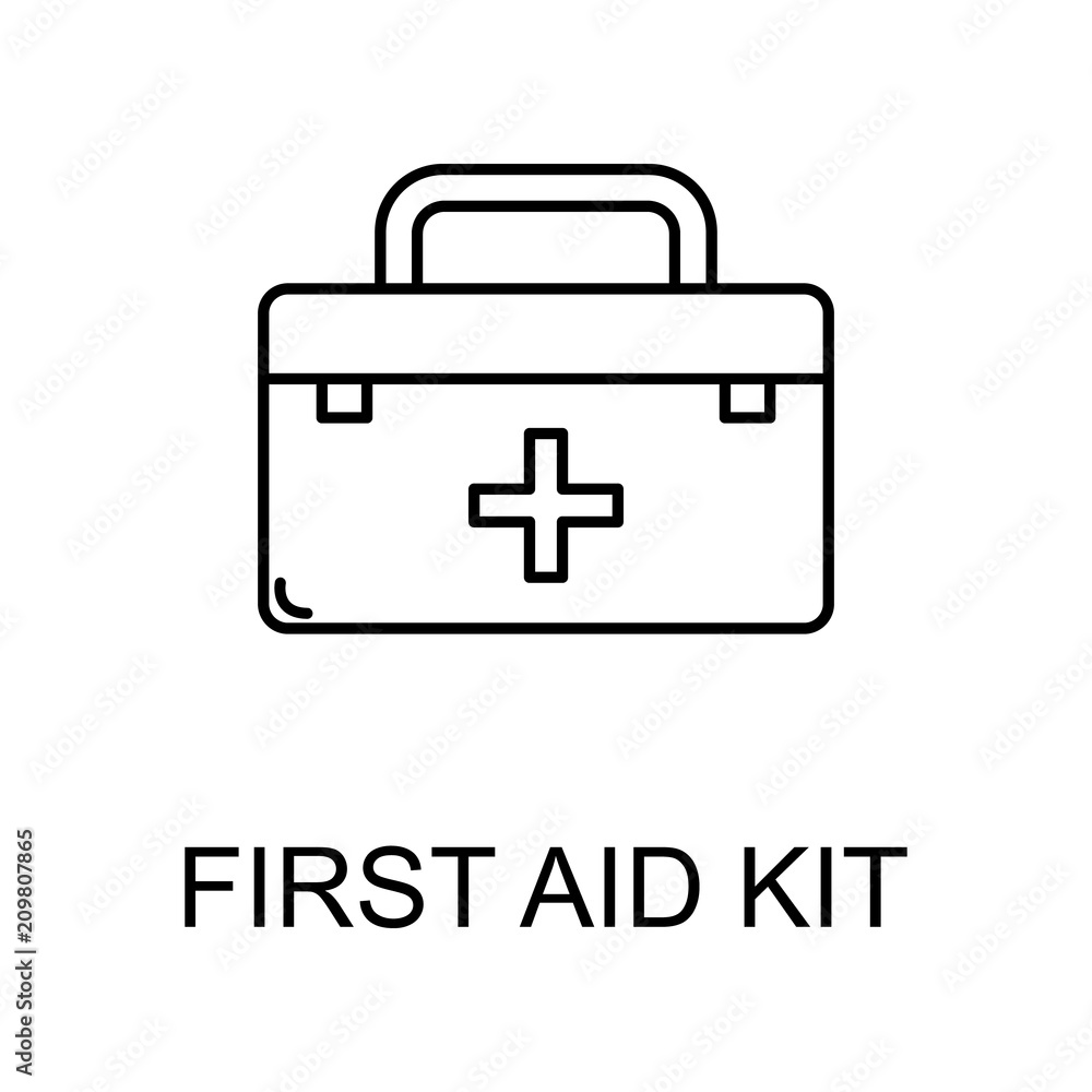 Poster first aid kit line icon. element of medicine icon with name for mobile concept and web apps. thin li