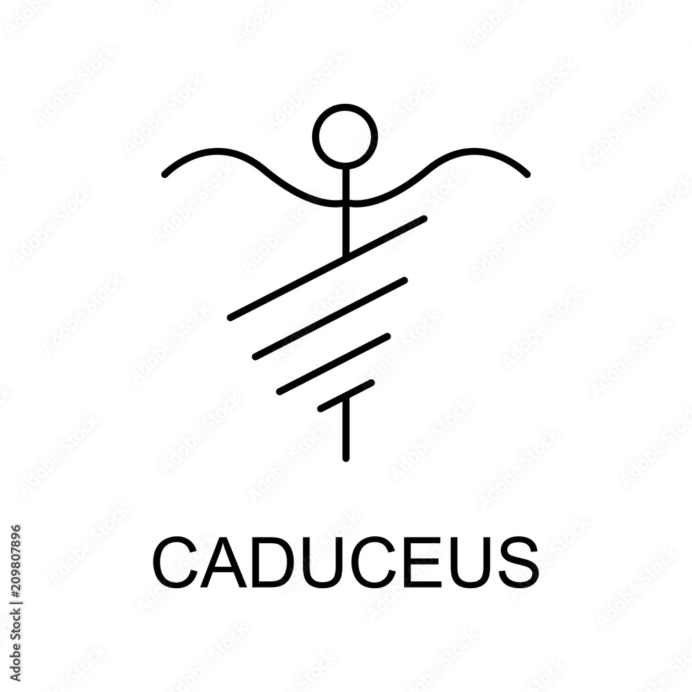 Poster caduceus line icon. element of medicine icon with name for mobile concept and web apps. thin line ca