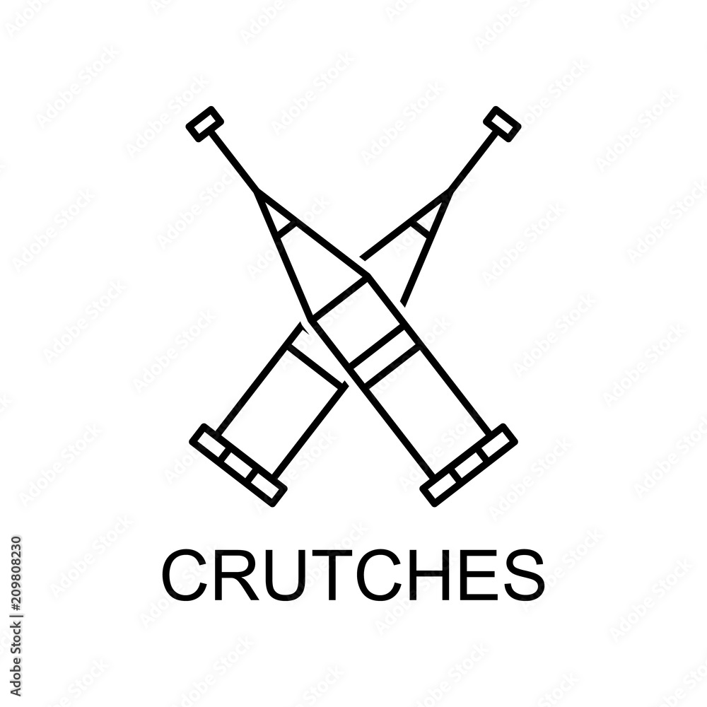 Poster crutches line icon. element of medicine icon with name for mobile concept and web apps. thin line cr