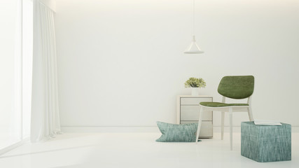 Green chair in Living room minimal design - Living room bright tone in house or apartment - Interior simple design - 3D Rendering
