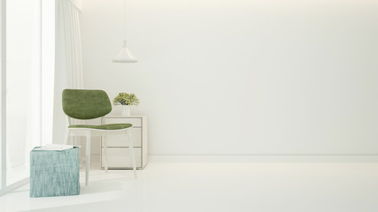 Green chair in living room or relax room - Living room bright tone in house or apartment - Interior simple design - 3D Rendering