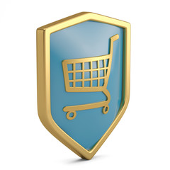 E-shopping security concept shopping cart symbol on white background. 3D illustration.