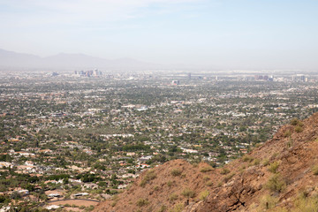 Phoenix skyline as viewed from Camelback mountain in Scottsdale, Arizona