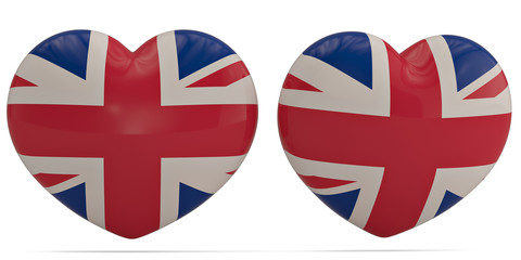 United Kingdom flag heart symbol isolated on white background. 3D illustration.