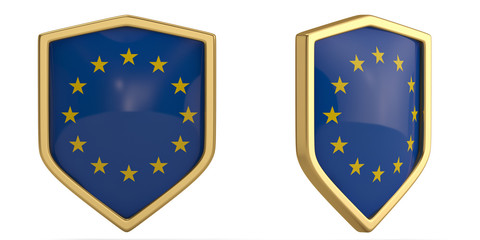 Europe flag shield symbol isolated on white background. 3D illustration.