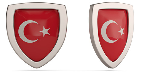 Turkey flag shield symbol isolated on white background. 3D illustration.