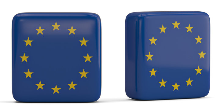 Europe flag square symbol isolated on white background. 3D illustration.