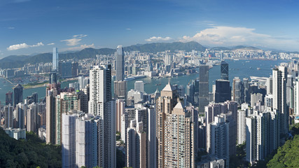 View of Victoria harbor from the peak at Hong Kong