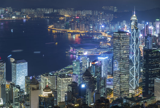 Victoria Harbor Of Hong Kong City At Night