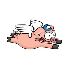 pig cartoons are flying with wings and cute hats