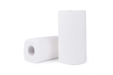 Group of white rolls papper towels, isolated on white background