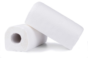 Group of white rolls papper towels, isolated on white background