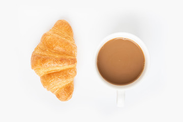 Coffee and croissant on white background
