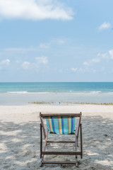 Blue sea and white sand beach with beach chairs summer beach no people