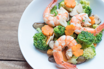 Thai healthy food stir-fried broccoli with shrimp