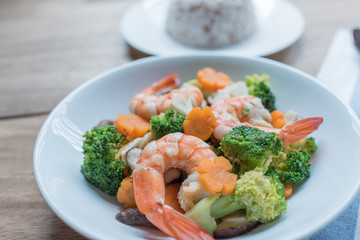 Thai healthy food stir-fried broccoli with shrimp