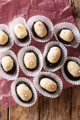 Brazilian dessert: Olho de sogra (mother-in-law’s eyes) close-up. Vertical top view