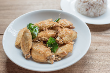 Fried chicken wings  on rustic table