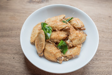 Fried chicken wings  on rustic table