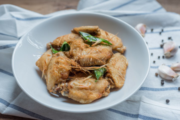 Fried chicken wings  on rustic table