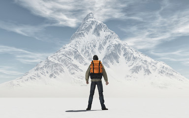 Conceptual image of a man with backpack