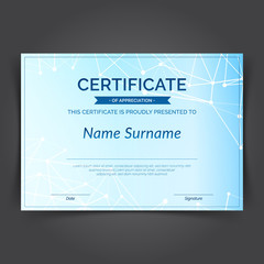 Scientifical achievement modern plexus molecular pattern blue certificate