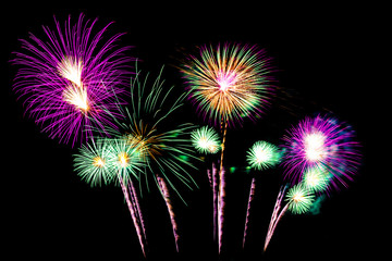 Beautiful fireworks display on black sky
