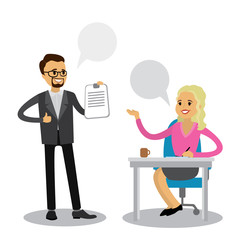 caucasian female office manager and male boss,