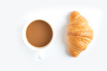 Coffee and croissant on white background