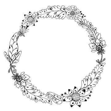 vector drawing, wreath of flowers and leaves