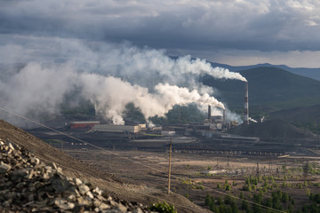 Fototapeta na wymiar Chemical factory with smoke stack