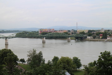 Fototapeta na wymiar Maria Valeria bridge between Hungary and Slovakia, Danube river, Esztergom/Ostrihom, Hungary