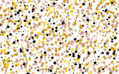 Little stars of gold, yellow, gray, black colors on a white background. The pattern of the night sky. Vector illustration