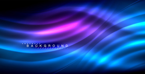 Neon glowing wave, magic energy and light motion background