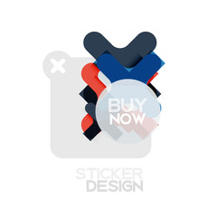 Flat design cross shape geometric sticker icon, paper style design with buy now sample text, for business or web presentation, app or interface buttons