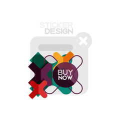 Flat design cross shape geometric sticker icon, paper style design with buy now sample text, for business or web presentation, app or interface buttons