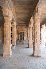 Fototapeta na wymiar Dwarapalika on the right side of the entrance to the mukhamandapa, Deivanayaki Amman shrine, Darasuram, Tamil Nadu