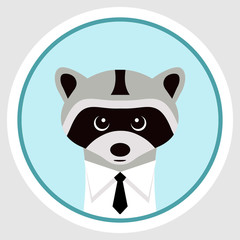 Funny raccoon in a shirt with a tie. Vector illustration.
