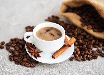 coffee cup and coffee beans