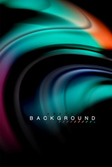 Fluid liquid colors design, colorful marble or plastic wavy texture background, glowing multicolored elements on black, for business or technology presentation or web brochure cover design, wallpaper