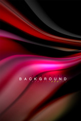 Fluid liquid colors design, colorful marble or plastic wavy texture background, glowing multicolored elements on black, for business or technology presentation or web brochure cover design, wallpaper