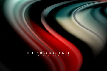 Fluid liquid colors design, colorful marble or plastic wavy texture background, glowing multicolored elements on black, for business or technology presentation or web brochure cover design, wallpaper