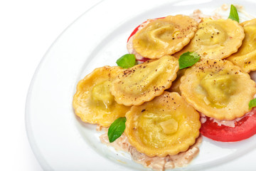 Traditional italian ravioli isolated on white background