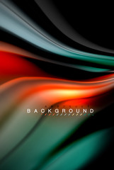 Fluid liquid colors design, colorful marble or plastic wavy texture background, glowing multicolored elements on black, for business or technology presentation or web brochure cover design, wallpaper