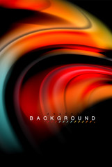 Fluid liquid colors design, colorful marble or plastic wavy texture background, glowing multicolored elements on black, for business or technology presentation or web brochure cover design, wallpaper